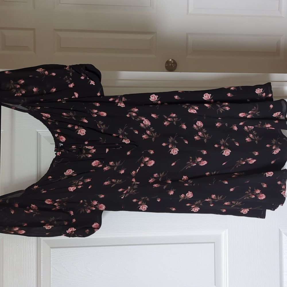 Reformation Black Mini Dress with Pink Floral Print